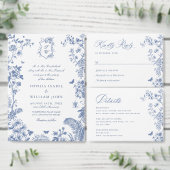 Elegant Blue French Garden Floral Wedding QR code Save The Date (Personaliseer de collectie van deze zelfstandige maker.)