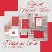 Elegant French Horn Christmas Cherry Red Kaart