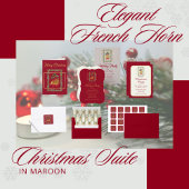 Elegant French Horn Christmas Maroon Feestdagen Kaart