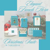 Elegant French Horn Christmas Turquoise Kaart