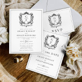 Elegant Monogram Crest Franse Rozen bruiloft RSVP Kaartje