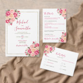 Elegant Fucia Roze en Ivoor Roos Bruiloft Informatiekaartje (Personaliseer de collectie van deze zelfstandige maker.)