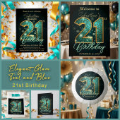 Stylish Teal Gold Mosaic Geometric 21st Birthday Bedankzakje