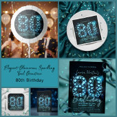 Opulent Elegant Teal Blue Diamonds 80th Birthday Vierkante Sticker