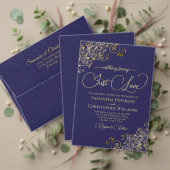 Gold Calligrafie Sparen de Datum Blauwe Magnet (Personaliseer deze collectie van deze onafhankelijke maker. Test)