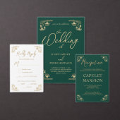 Elegant goud & groen Art Deco bruiloft receptie Informatiekaartje (Personaliseer de collectie van deze zelfstandige maker.)