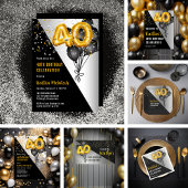 Balloons Elegant Black | Gouden 40e verjaardag Servet