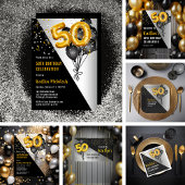 Balloons Elegant Black | Gouden 50e verjaardag Spandoek