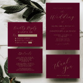 Bourgogne Goud Script Bruiloft RSVP Kaartje