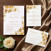 Gouden 3D Bloemen Wit Kaart