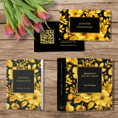 Elegant gold black flowers QR code professional Visitekaartje