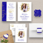 Floral Line Art Elegant Royal Blue en Gold Party Servet