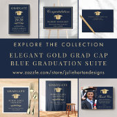 Elegant Afstudeerder Pet Blauw Goud Afstuderen Wel Wandkleed