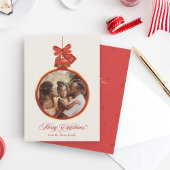 Elegant Ornament Vrolijk Kerstfeest Rood Goud Foto Cadeaulabel