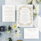 Elegant Gold Victorian Floral Wedding RSVP Kaartje