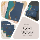 Elegant Gold Wave Blauw & Blauwgroen Logo Dank u Informatiekaartje
