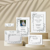 Elegant Afstuderen Zwart-wit Bloemenrand Informatiekaartje