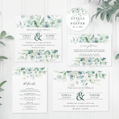 Elegant Green Foliage Ampersand Wedding All In One Uitnodiging
