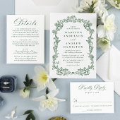 Elegant Green Victorian Floral Wedding Kaart