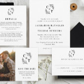 Eenvoudige Monogram Greenery Wedding Vellum Uitnodigingen