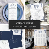 Blauw Vintage Wapen Monogram Huwelijk Kaart