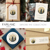 Elegant Vrolijk Kerstfeest Warm Gold Pine Forest Ronde Sticker