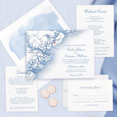 Hilton Head SC Kaart Elegante Navy Bruiloft