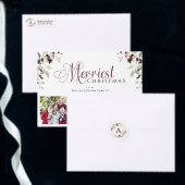 Watercolor Holly Berry Family Photo Christmas Card Feestdagenkaart