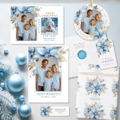Icy Blauw Goud Poinsettia Kerstmis MONOGRAM Koffiemok