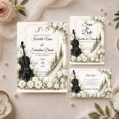 Elegante Ivoor Cello Romantische Bruiloft Kaart