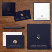 Navy Gold Justice Scale Juridische Nota Kaart Notitiekaartje