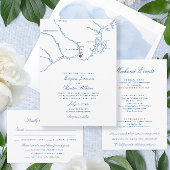 Kennebunkport Maine Bruiloft Elegante Marine en Go Folie Uitnodiging