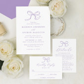 Elegante Bow Lavender bruiloft Bedankkaart