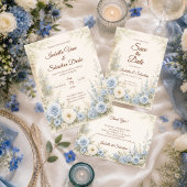 Elegante Blauwe Bloemige Bruiloft Save The Date