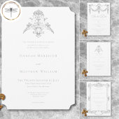 Elegante lichtgrijze Chinoiserie Cherub bruiloft RSVP Kaartje