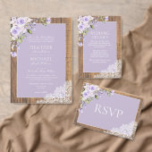 Elegant Lila Lavender Rustic Lace Wedding RSVP Uitnodiging Briefkaart (Personaliseer de collectie van deze zelfstandige maker.)