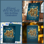 Elegante Chic Blauw en Gouden Ballonnen 40e Verjaa Briefkaart