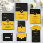 Elegante luxe zwart en goud monogram bruiloft kaart