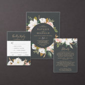 Elegant Magnolia | Zwart 3 Foto Opslaan Datum Uitnodiging Briefkaart (Personaliseer de collectie van deze zelfstandige maker.)