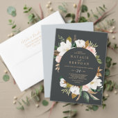 Elegant Magnolia | Zwart 3 Foto Opslaan Datum Uitnodiging Briefkaart (Personaliseer deze collectie van deze onafhankelijke maker. Test)