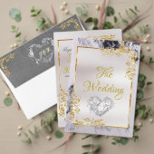 Elegant Marble, White, Gold Frame, Gold Heart Aankondiging (Personaliseer deze collectie van deze onafhankelijke maker. Test)