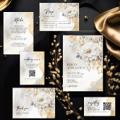 Elegant Goud Grijs Goud Bloemen Wassen QR code Bru All In One Uitnodiging
