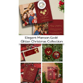 Elegante Maroon Gouden Glitter Krans Kerstfeest RSVP Kaartje