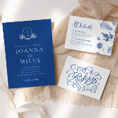 Klassiek Marseille Bleu Botanical Crest Monogram Kaart