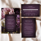 Elegant Maximalist Purple Floral QR Code Wedding RSVP Kaartje