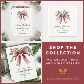 Eenvoudige rode lint boog Waterverf kerstadres Etiket