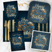Elegant Midnight Blue en Gold 50ste verjaardagsfee Kaart