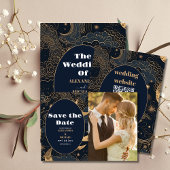 Midnight Blue Goud Hemelse bruiloft Menu