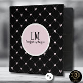 Pink & Black Bow Monogram Thank You Card Informatiekaartje