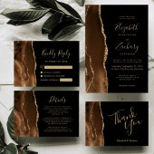 Agate Geode Script Mocha Bruin Goud Zwart Trouwen Ronde Sticker